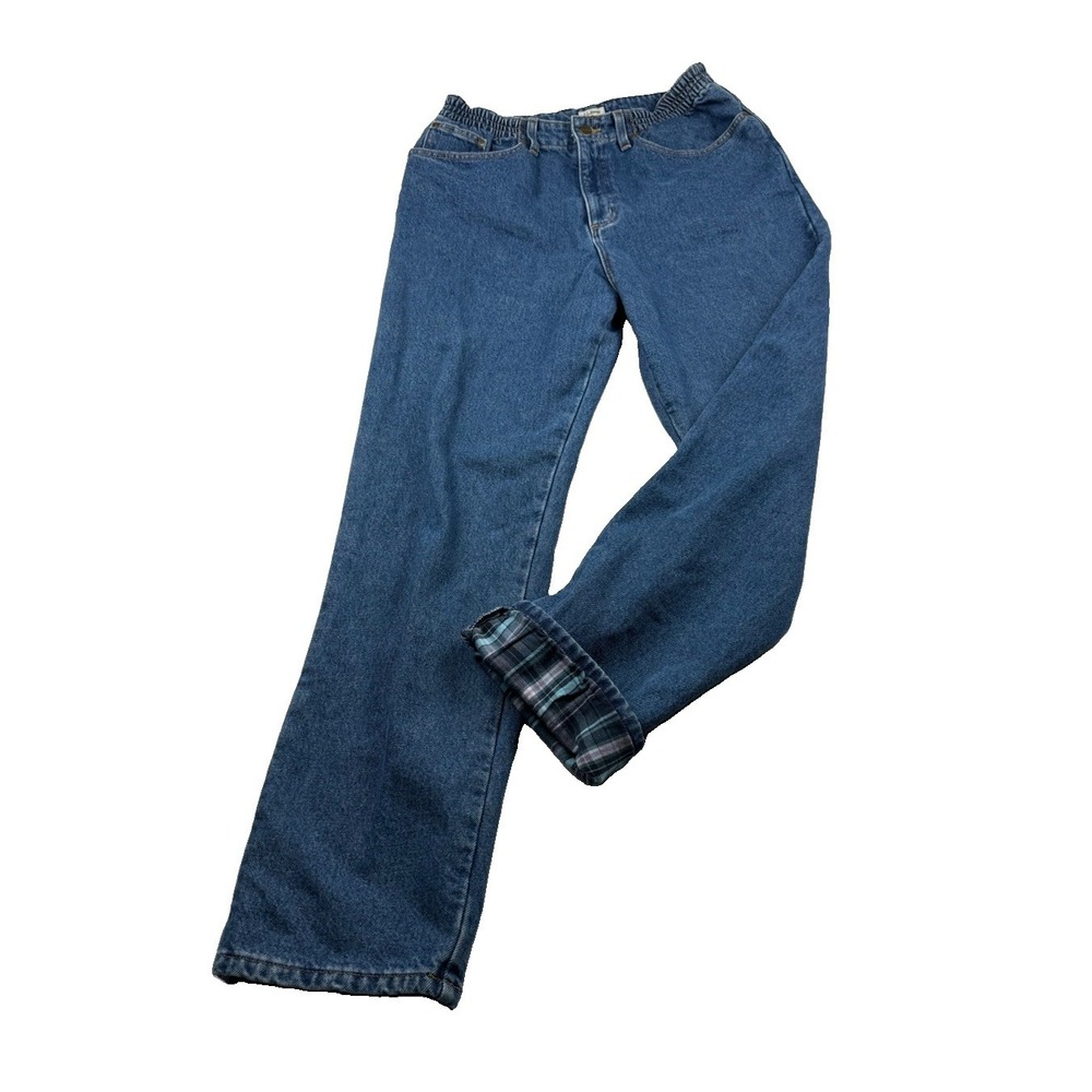LL Bean Flannel Lined Jeans Womens 12 M/T Reg Relaxed Fit Blue Denim 273553